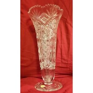 Nachtmann‎ Bleikristall Crystal Vase 14" Hobstar,trumpet, fluted, sawtooth,cane